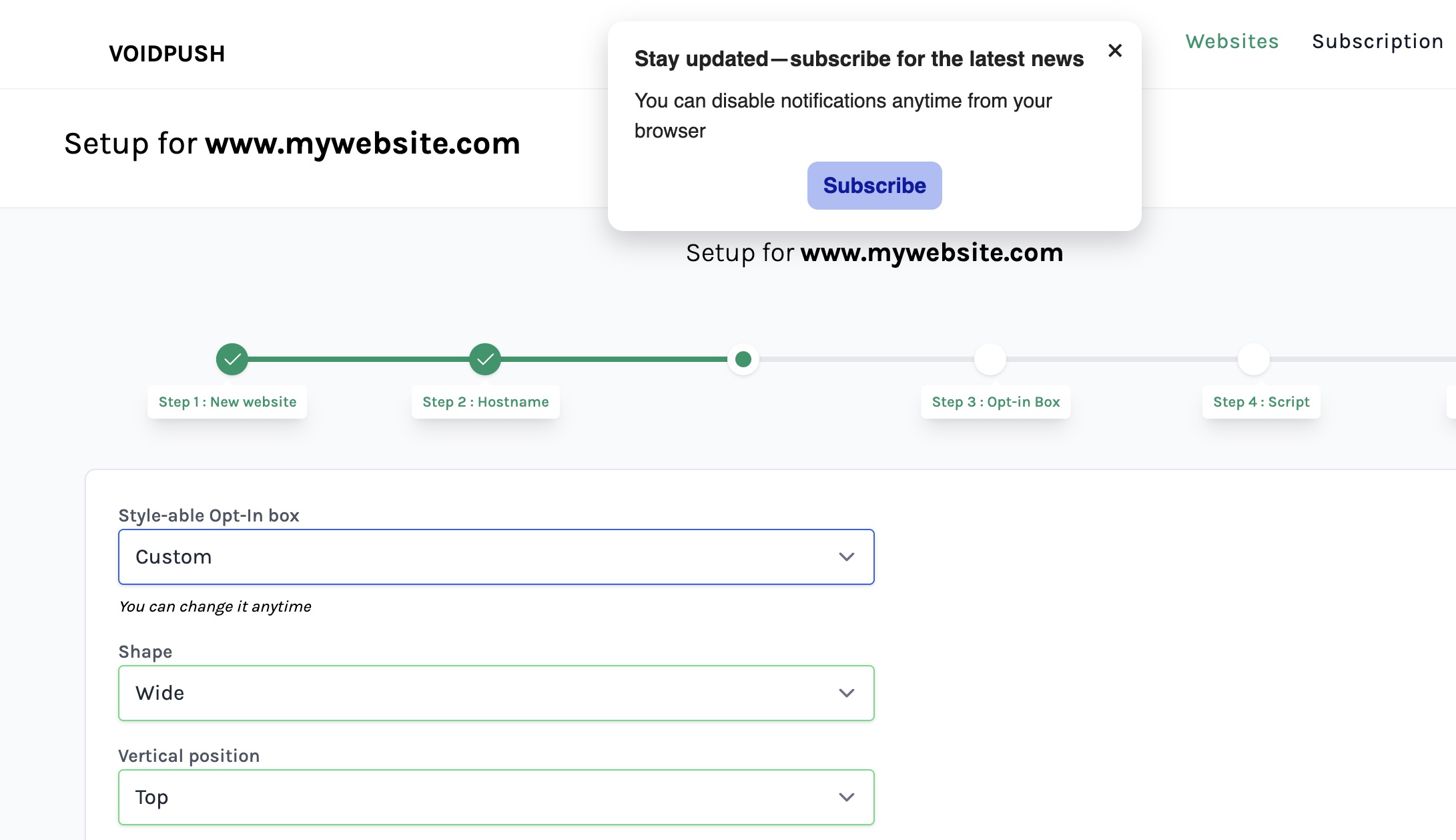 VoidPush opt-in box