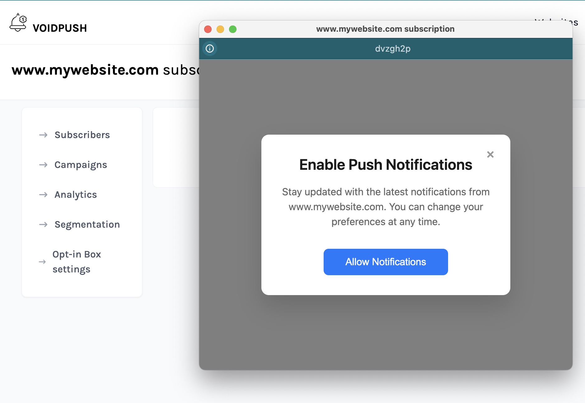 VoidPush subscriptions management page